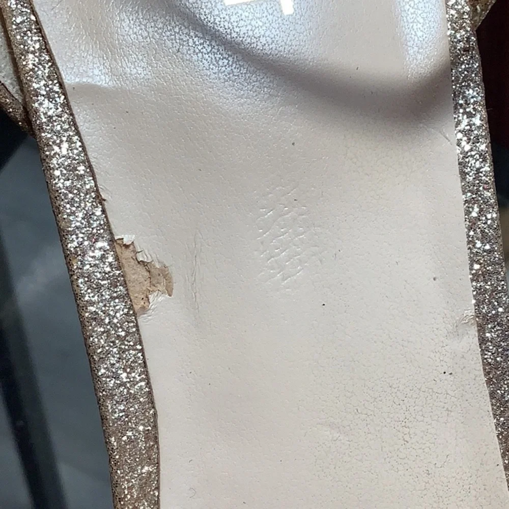 Nine West Gold Glitter Open Toe Platform Stiletto Ankle Strap Heel Shoe Sz 9